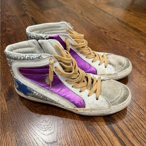 Golden Goose Retro High-Top Sneakers Metallic Purple